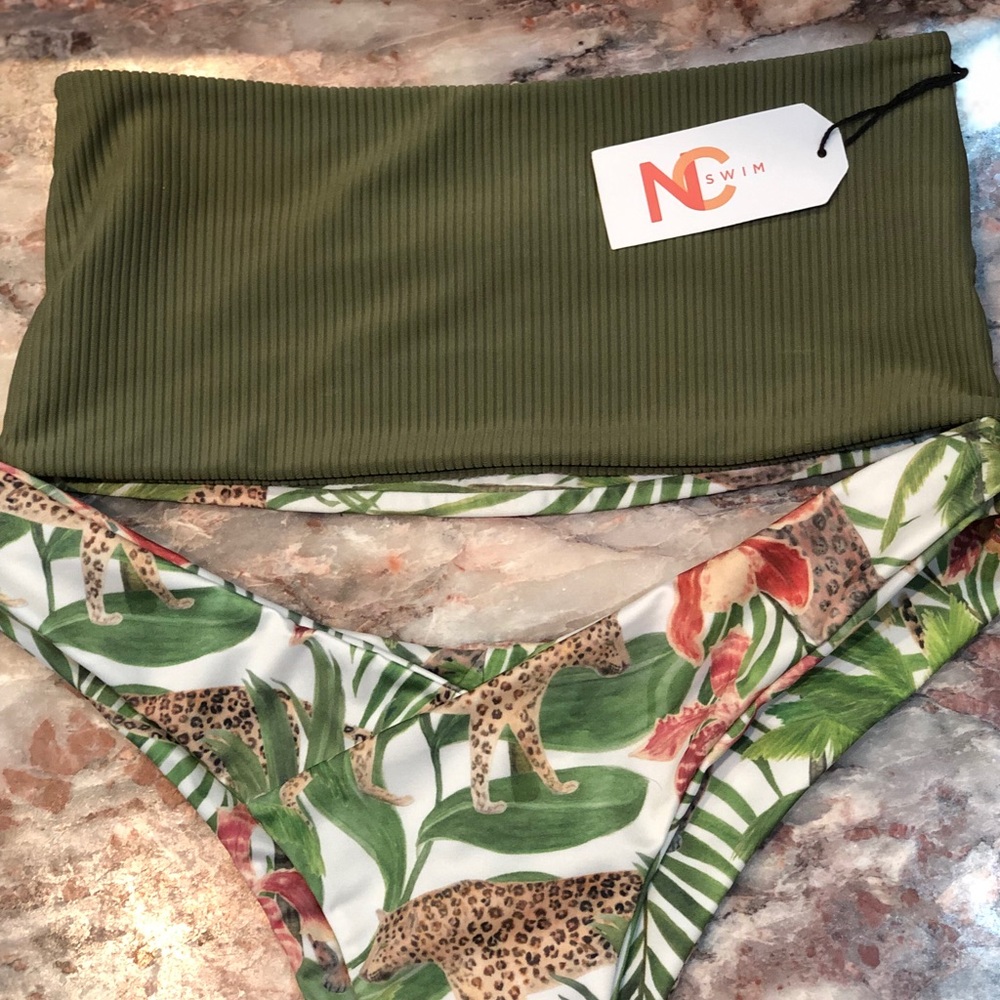 Olive jungle bandeau bikini set
